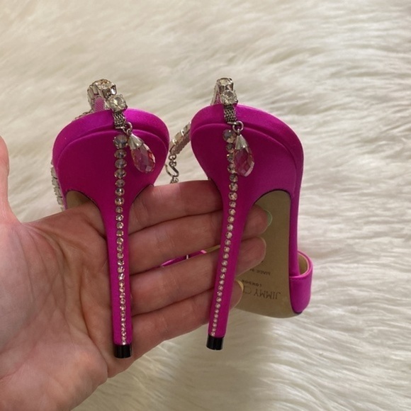 Jimmy Choo Saeda‎ 100mm satin crystal ankle strap pump size 35.5EU - Picture 7 of 16